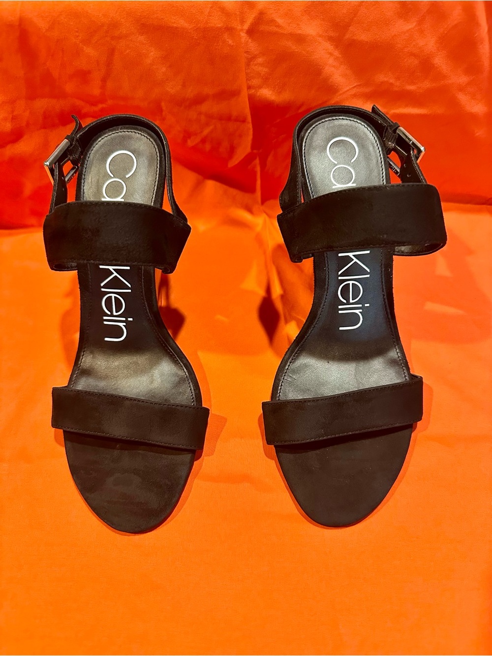 Calvin Klein Black Suede Double-Strap Slingback Sandals